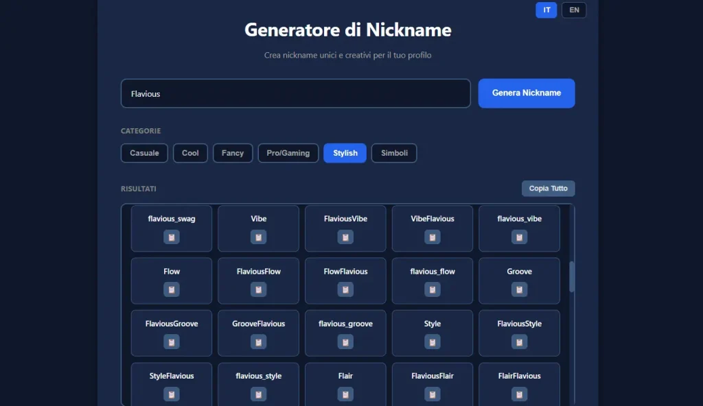 Generatore Nickname Online